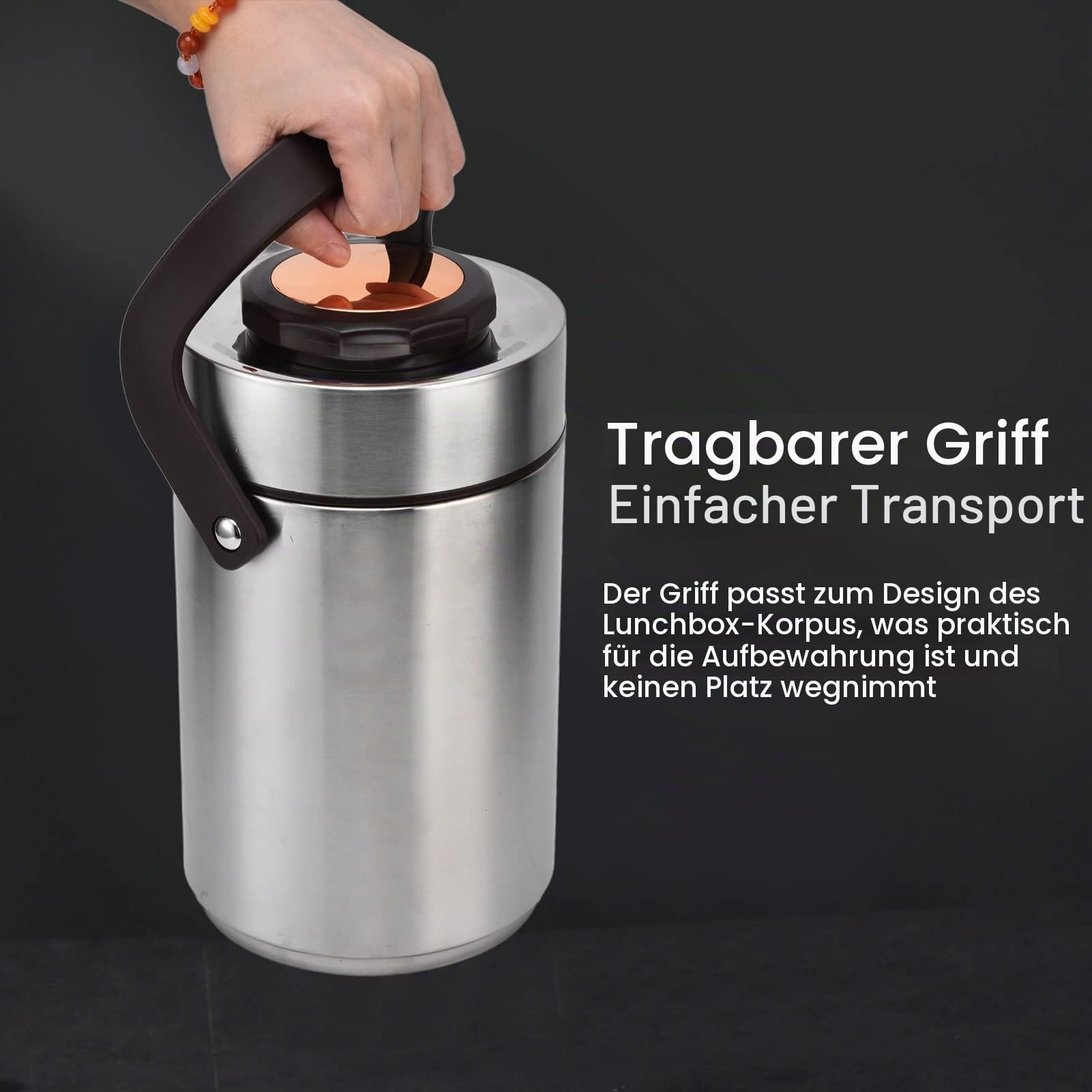 2.3L Thermobehälter für Essen, 3-lagig 304 Edelstahl Vakuum-isoliert Thermo Lunchbox, Essen Warmhaltebehälter für Arbeit, Reisen, Picknick & Camping (Stahl)