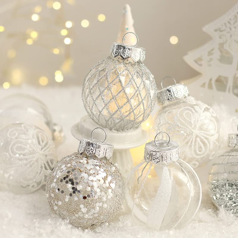 25Pcs 2.36 Inch Christmas Balls Ornaments for Xmas Christmas Tree Decor, Shatterproof Christmas Tree Decorations Hanging Baubles for Holiday Wedding Party, Silver