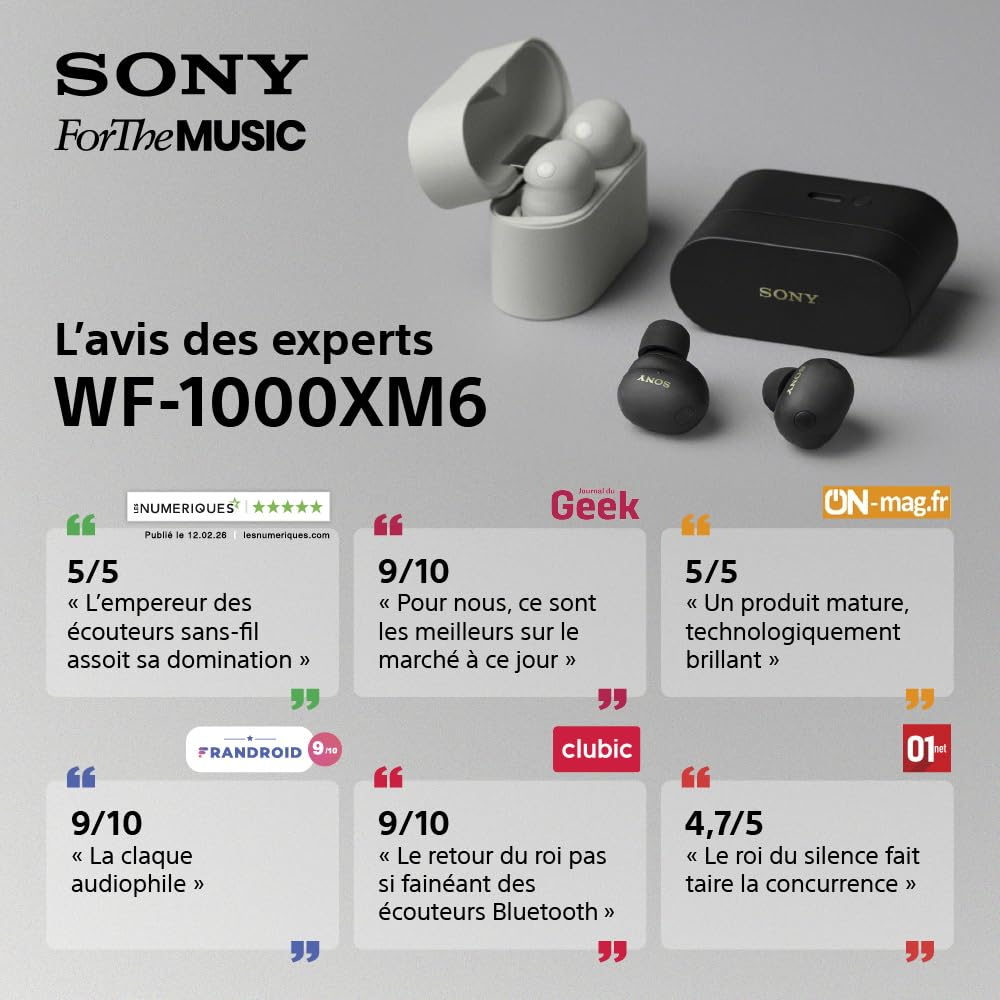 Sony WF-1000XM6 écouteurs sans Fil à réduction de Bruit, Bluetooth, Intra-Auriculaires, Son High res Signature, appels clairs, égaliseur 10 Bandes, Batterie 24heures, IPX4, iOS et Android - Noir