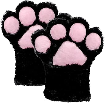 Fursuit Paws, 1 Pair Cat Paws Cute Fluffy Furry Paws Gloves Soft and Skin Friendly Plush Fox Paws One Size Anime Cosplay Therian Paws for Adults Halloween Costume Accessories