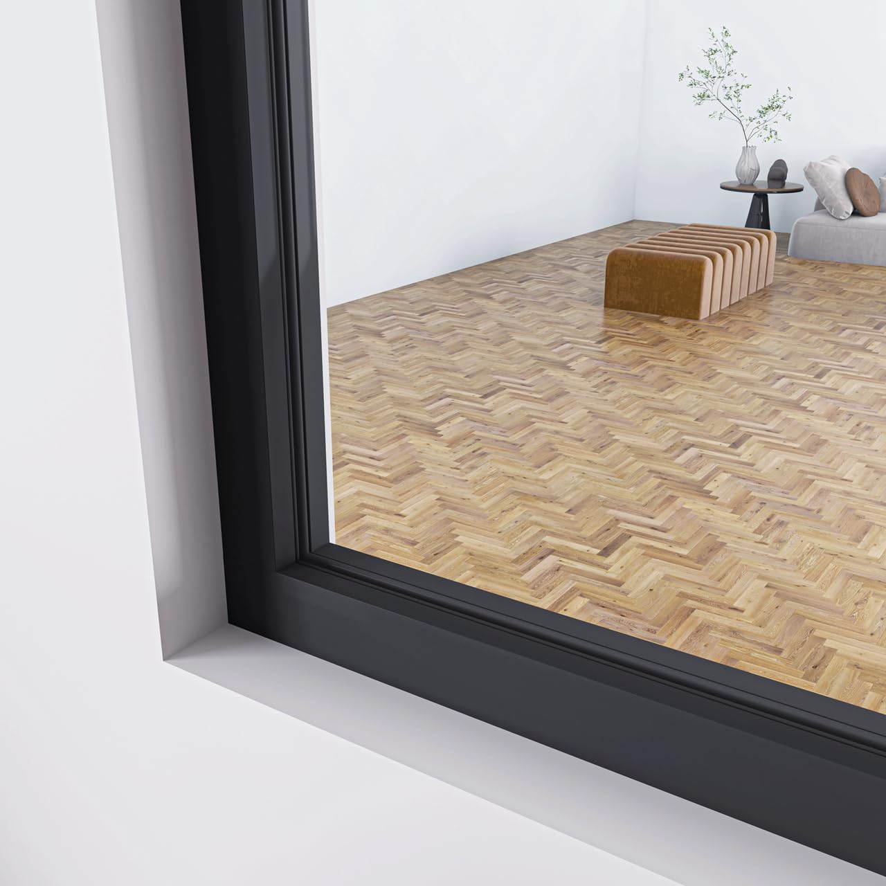 AICA Separador de Ambiente 63x108cm Cristal Templado Transparente 4mm 2 Hojas enmarcadas con Perfil de Aluminio Negro Mate