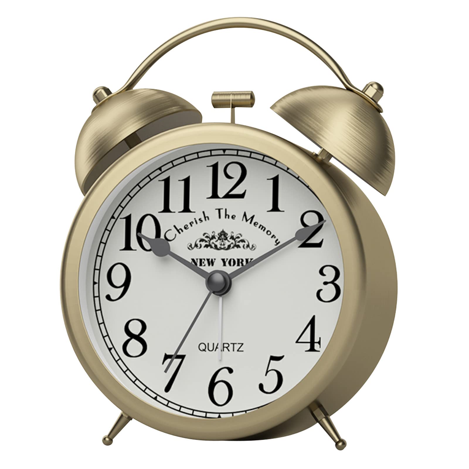 Retro Metal Analog Alarm Clock with Night Light, 5.9 inch Super Silent Non Ticking Small Clock, Battery Operated, Simply Design, for Living Room, Bedroom, Bedside, Desk, Gift Clock