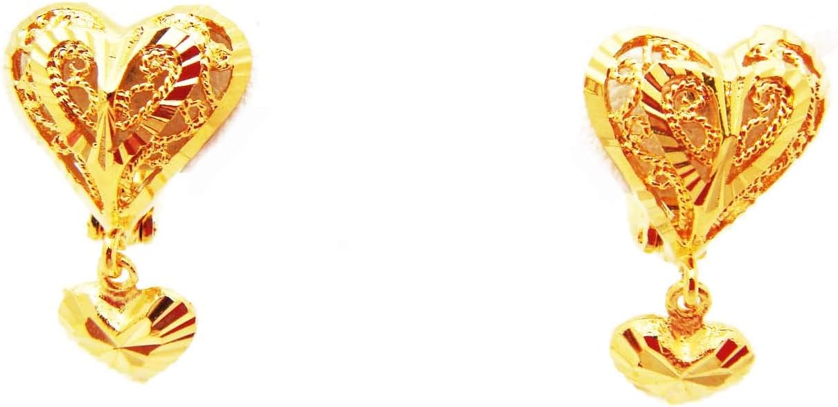 Heart 18k 22k 24k Thai Baht Yellow Gold Plated Filled Earrings Jewelry Women Girl