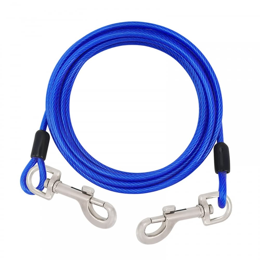 DONGKER Cable de amarre para perro de 3 m, correa de alambre de acero reflectante para mascotas con gancho giratorio de 360° para perros medianos y grandes de hasta 130 libras