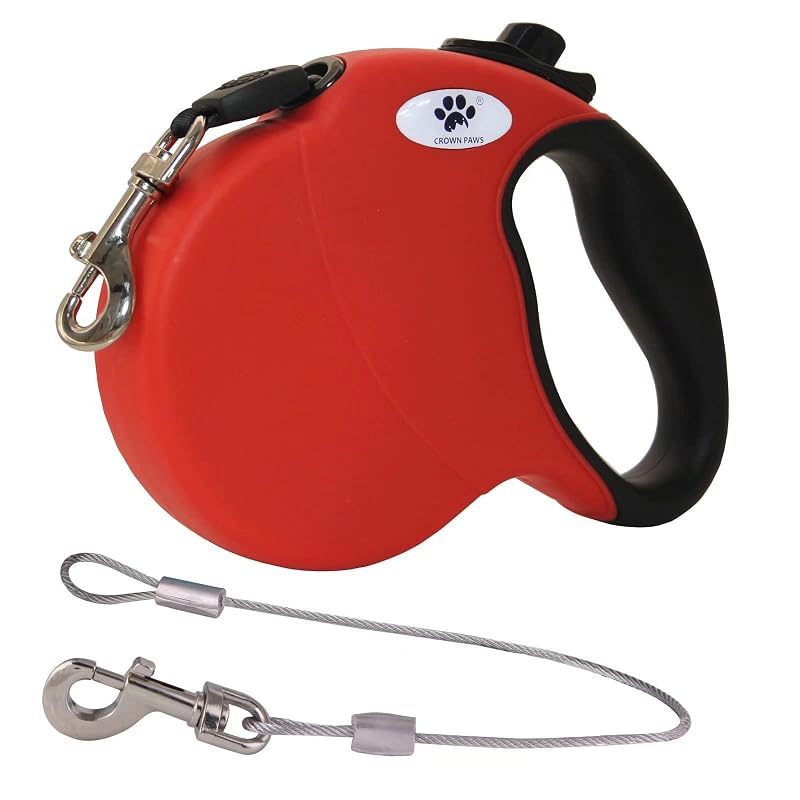 Guia retrátil para cães grandes com cabo de aço destacável CROWN PAWS, 4,88 m, Vermelho (Large)