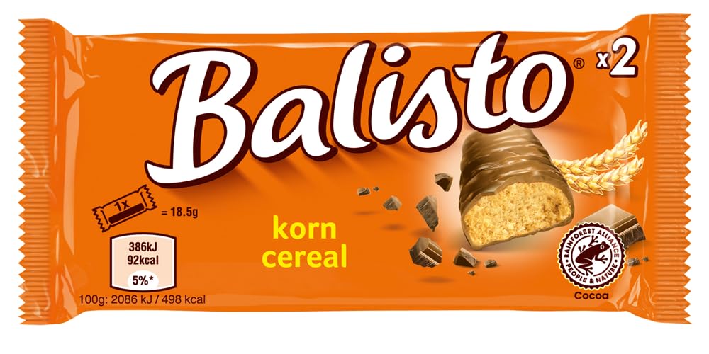 Balisto Riegel Korn 4x 20x37g Keks mit Vollkorn, umhüllt von Milchschokolade - Schokoriegel Snack Schokolade