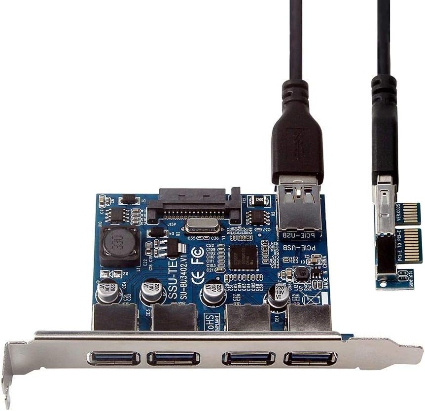 GOLDEN BLUE Four Ports USB 3.0 Super Fast 5Gbps PCI-E Expansion Card PCI Express Adapter Converter Card Power Supply Module for Desktop PC with Extension Cable