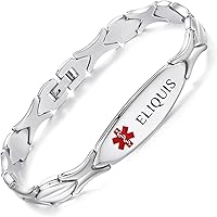 Vista 82 de LinnaLove Pulseras de alerta médica personalizadas para mujer, pulseras médicas de emergencia de acero inoxidable con grabado gratuito (7.5)
