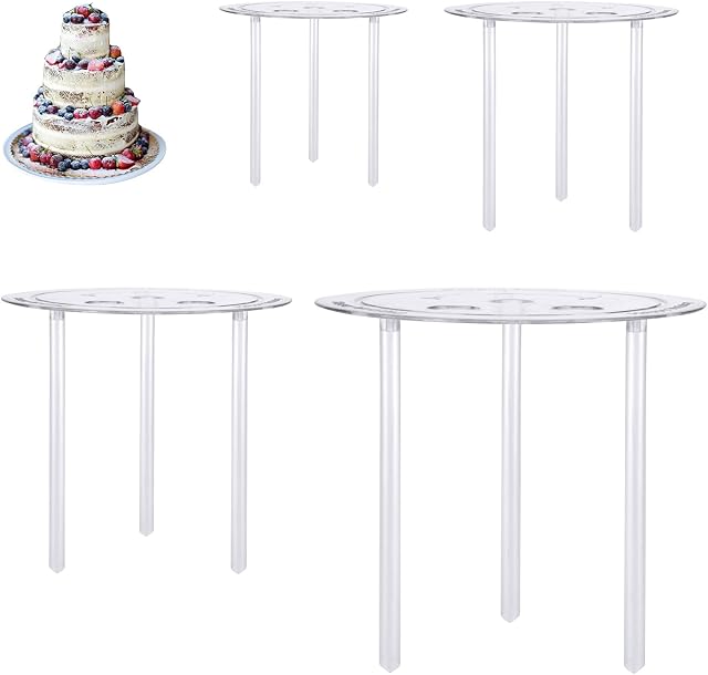 Multi-Layer Cake Supports Set with 12 Pieces Cake Dowels Rods for Tiered Cake, 4 Tier Cake Separator Plates Cake Stand Holder for Wedding Cake Construction and Stacking (4, 6, 8, 10 inch)