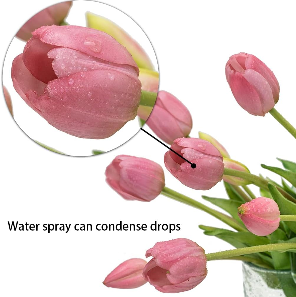 40pcs Artificial Tulips Flowers Fake Latex Bouquet for Wedding Party Office Home Kitchen Decoration(Light Purple Suit 40pcs)