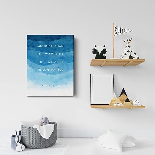Miniatura 5 de Lienzo con versículo bíblico para decoración de pared con versículo bíblico más poderoso que las olas Salmo 934, pintura de pared, arte azul, 12 x