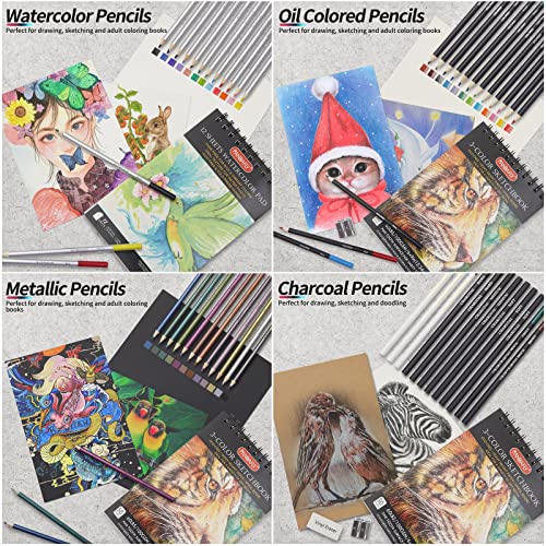 Pandafly P916-80 Pack Drawing Set Sketching Kit, Pro Art Supplies With 3-Color Sketchbook, Watercolor Pad, Colored, Graphite, Charcoal, Metallic Pencil, For Artist Adults Kids Beginner thumb #3
