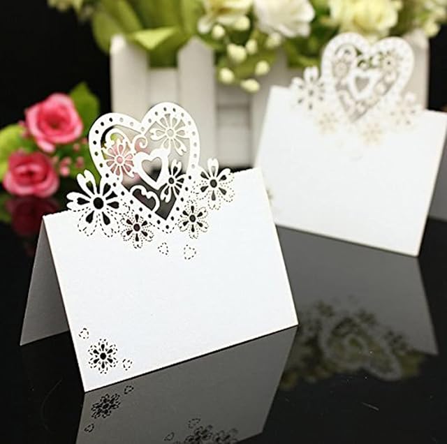 Pack of 60 Cut Heart-Shaped Hollow Wedding Table Number Name Place Card Wedding Party Decoration