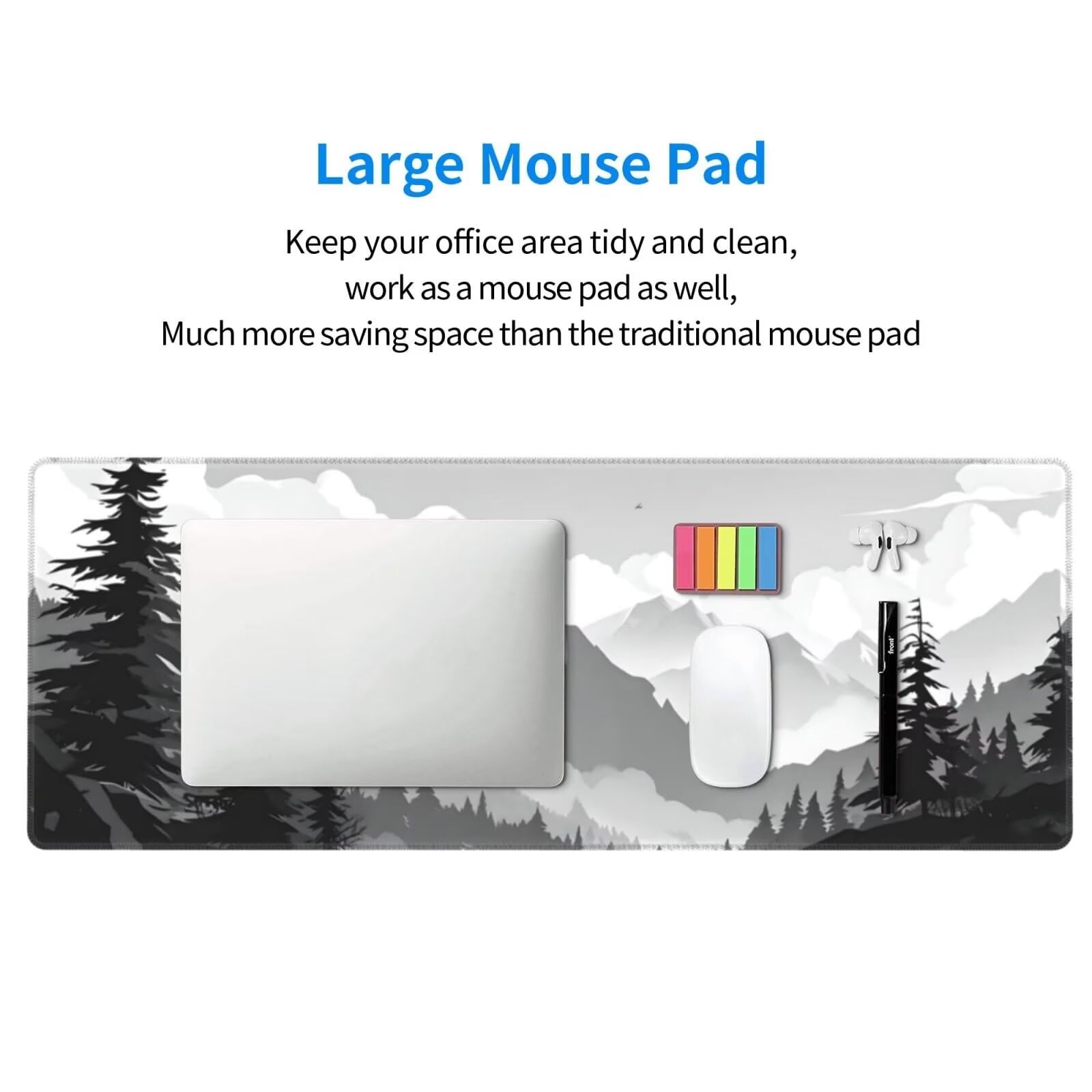 Tappetino Mouse, Tappetino Mouse Gaming Grande XXL 1500x800x3mm Tappetino Scrivania Mouse Pad, Base in Gomma Antiscivolo, Bordi Cuciti,Lavabile, Mousepad per Ufficio e Gaming (catena montuosa) R-582