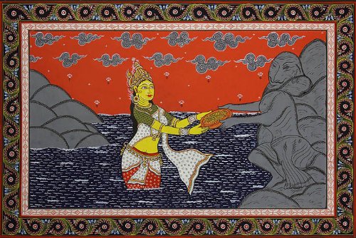 Aquarelle sur Patti du Shiva Puran peinture indienne authentique Chou-Rave Behera