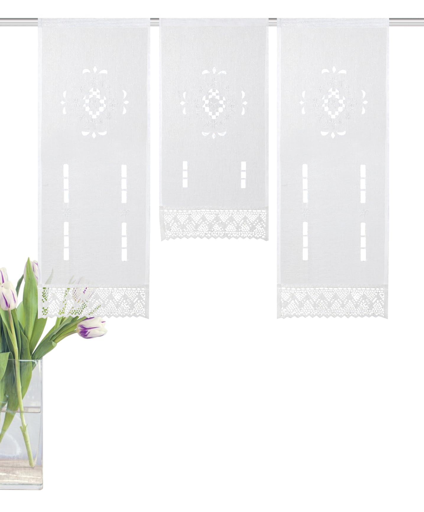 HOME WOHNIDEEN 55715 Alegra - Cortina para Ventana (3 Piezas, 80 x 30 cm), Color Blanco