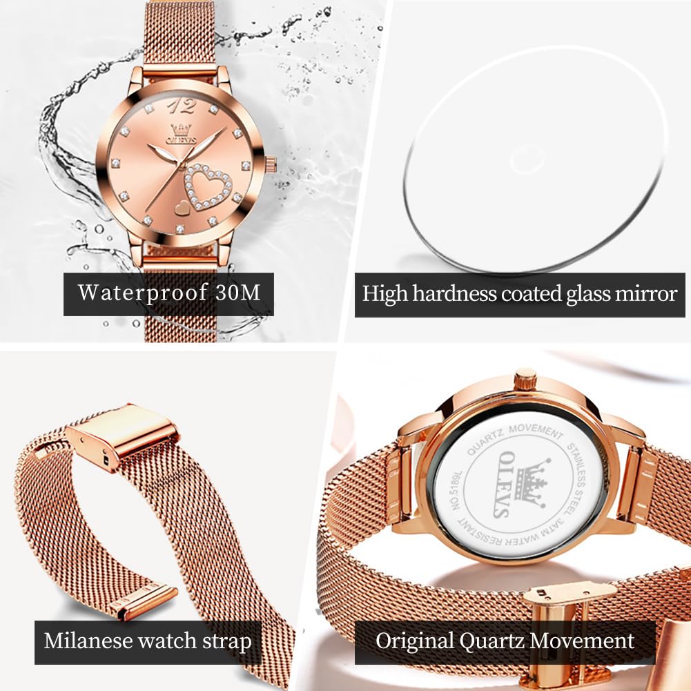Damenuhr Edelstahl, Mailänder Armband, 36mm Zifferblatt, Roségold
