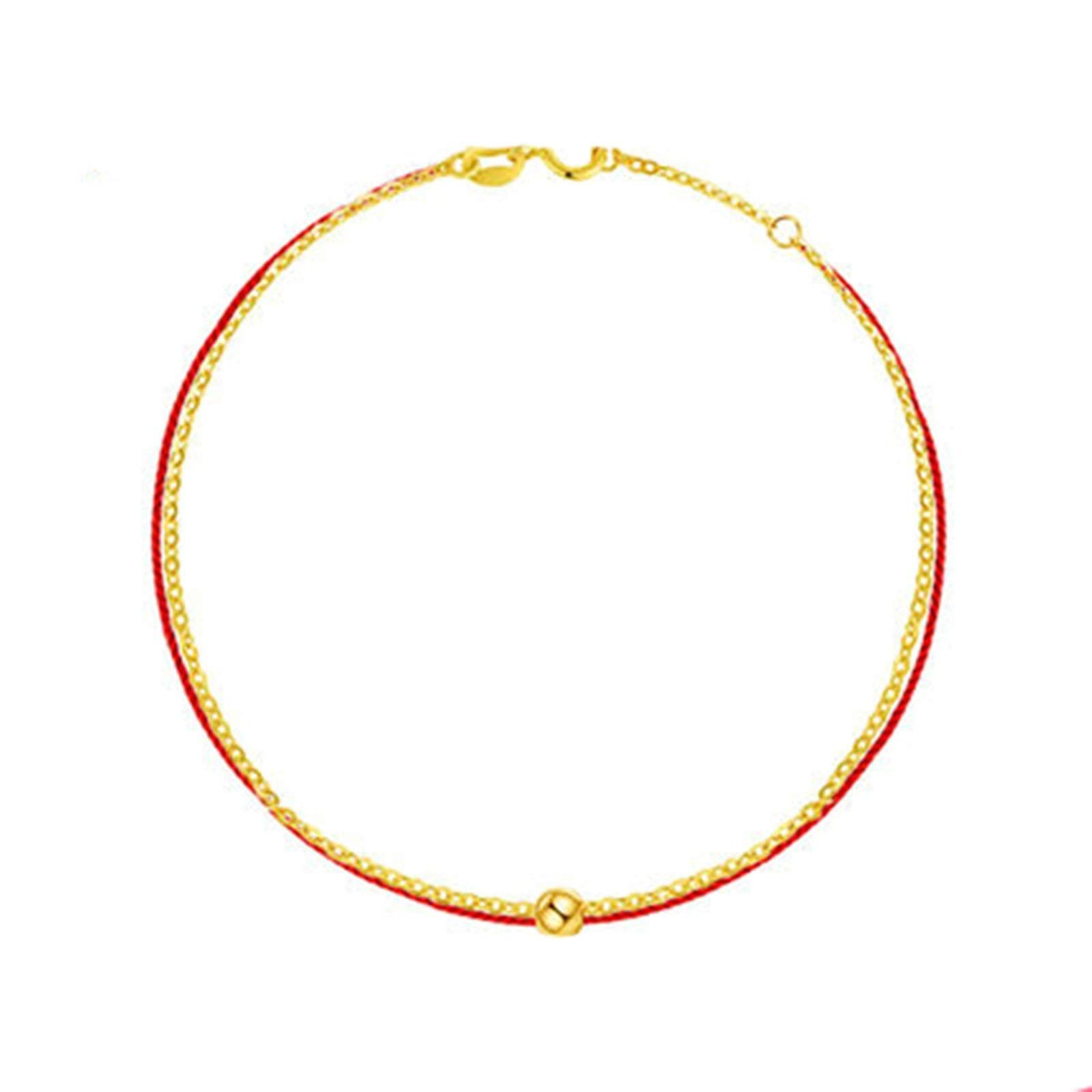 Cavigliera da donna in oro giallo 18 carati con corda rossa e braccialetto con perline, catena da 9,5 pollici