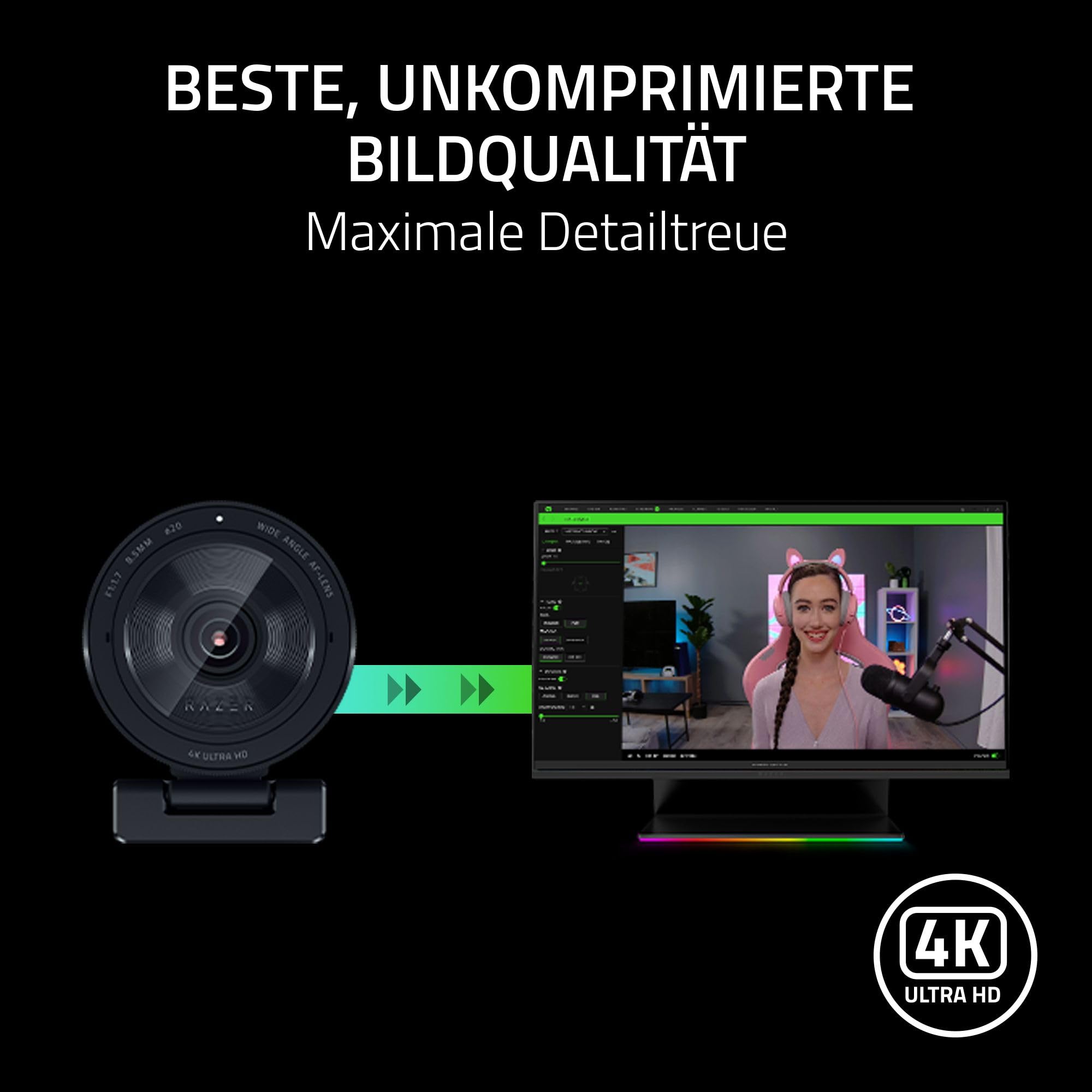 Razer Kiyo Pro Ultra - 4K-Webcam für Content und Streaming Kreation (Ultra High Dynamic Range-UHDR, UltraHD 4K 30 FPS/1080P 60 FPS, Autofokus mit KI, Lichtsensor mit 2,9 μm) Schwarz