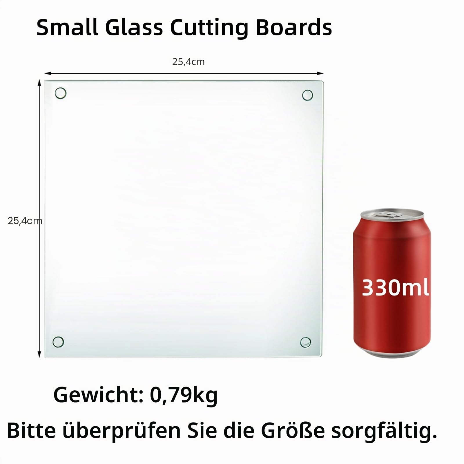Hacaroa Set mit 4 Schneidebrettern aus gehärtetem Glas, 25.4x25.4 cm, quadratisches Schneidebrett mit Gummifüßen, rutschfeste Glasablage für Küchenarbeitsplatte, spülmaschinenfest, transparent