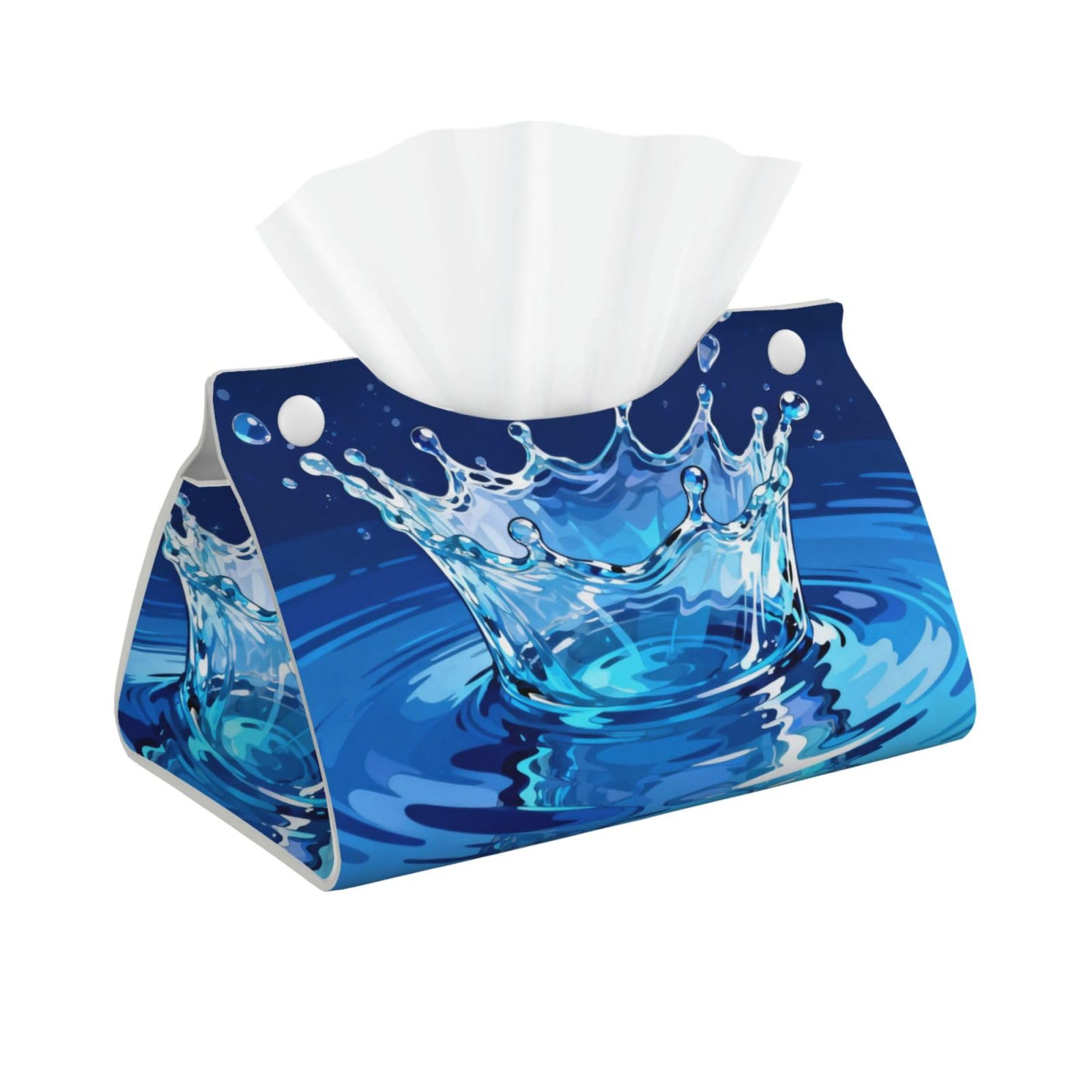 Water Drop Splash Long Leather Tissue Box Cover-Waterproof PU Leather Tissue Holder for Bathroom, Decorative Rectangular Tissue Case