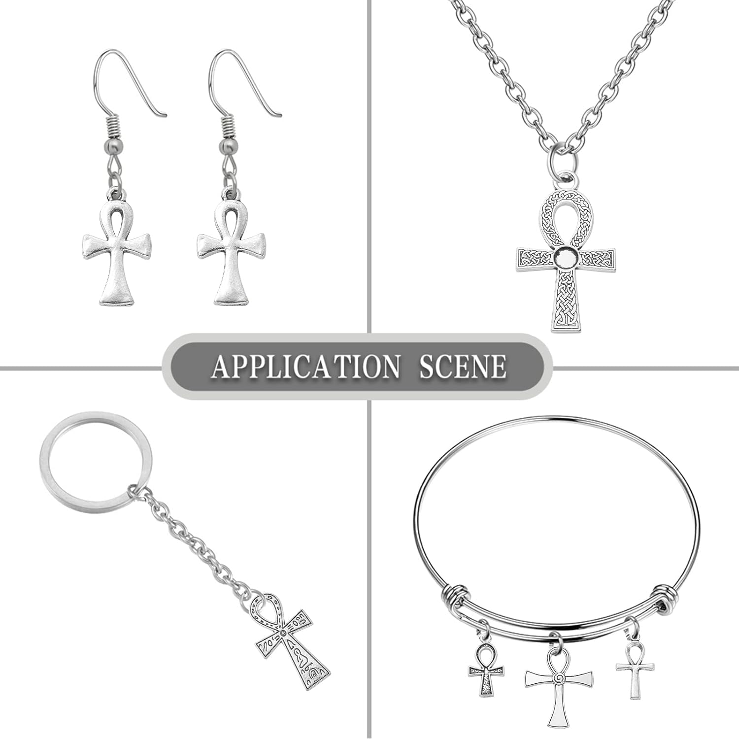 KitBeads 50pcs Tibetan Ankh Charms Mixed Styles Crucifix Egyptian Charms Antique Silver Religious Egyptian Cross Charms for Jewelry Making Bulk - Image 6