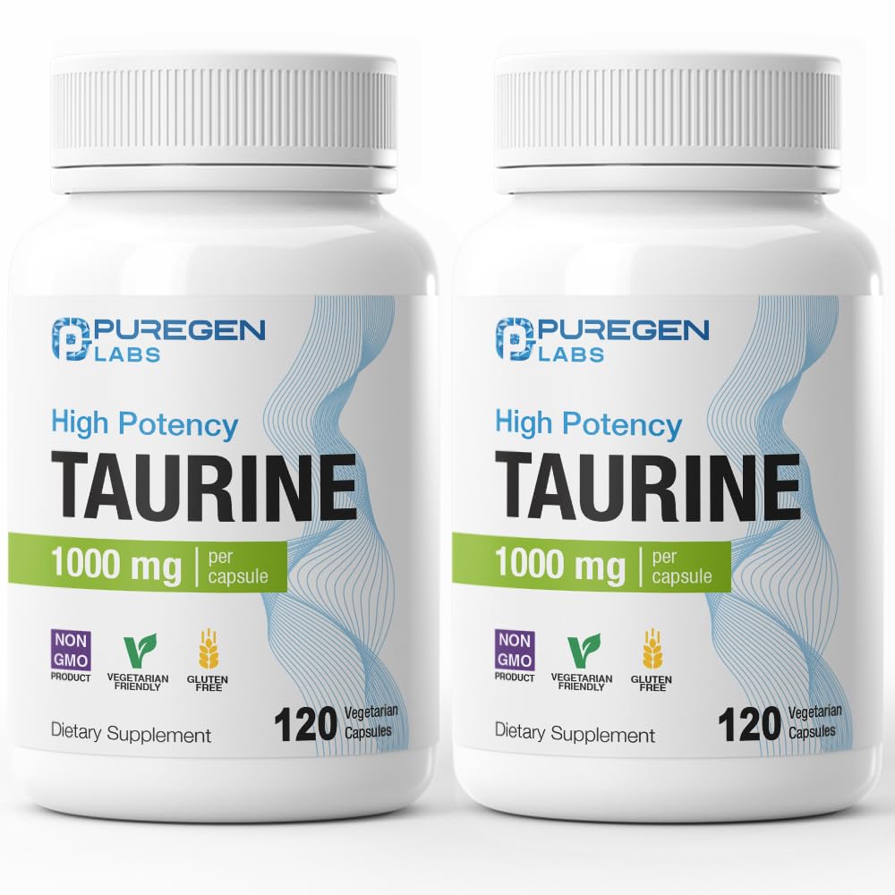 Puregen Labs Taurine 1000mg High Potency, Total 240 Veg Capsules