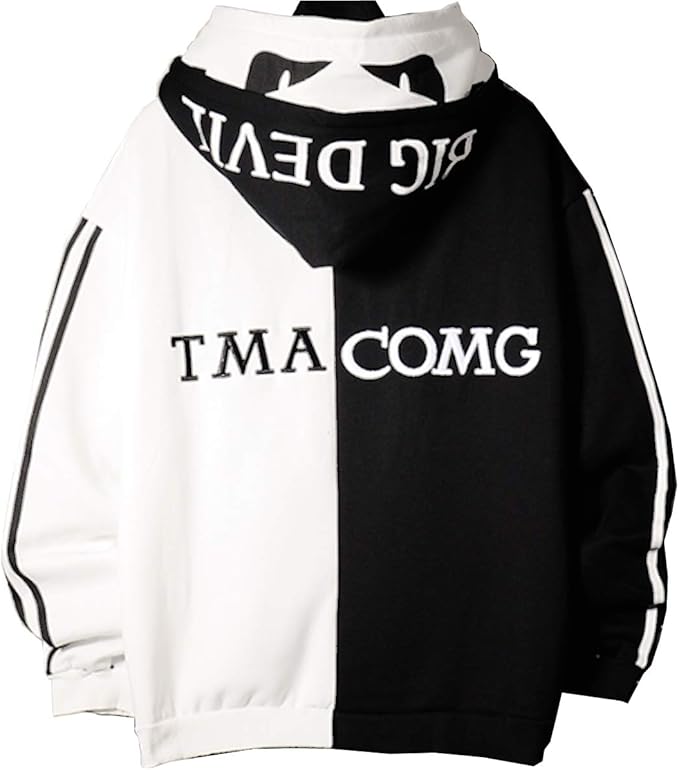 Amazon ビーロマンス パーカー メンズ 起毛 ツートンカラー 切替 ダブルフード ロゴ ビックシルエット ワイド 黒 白 トレーナー パーカー 通販