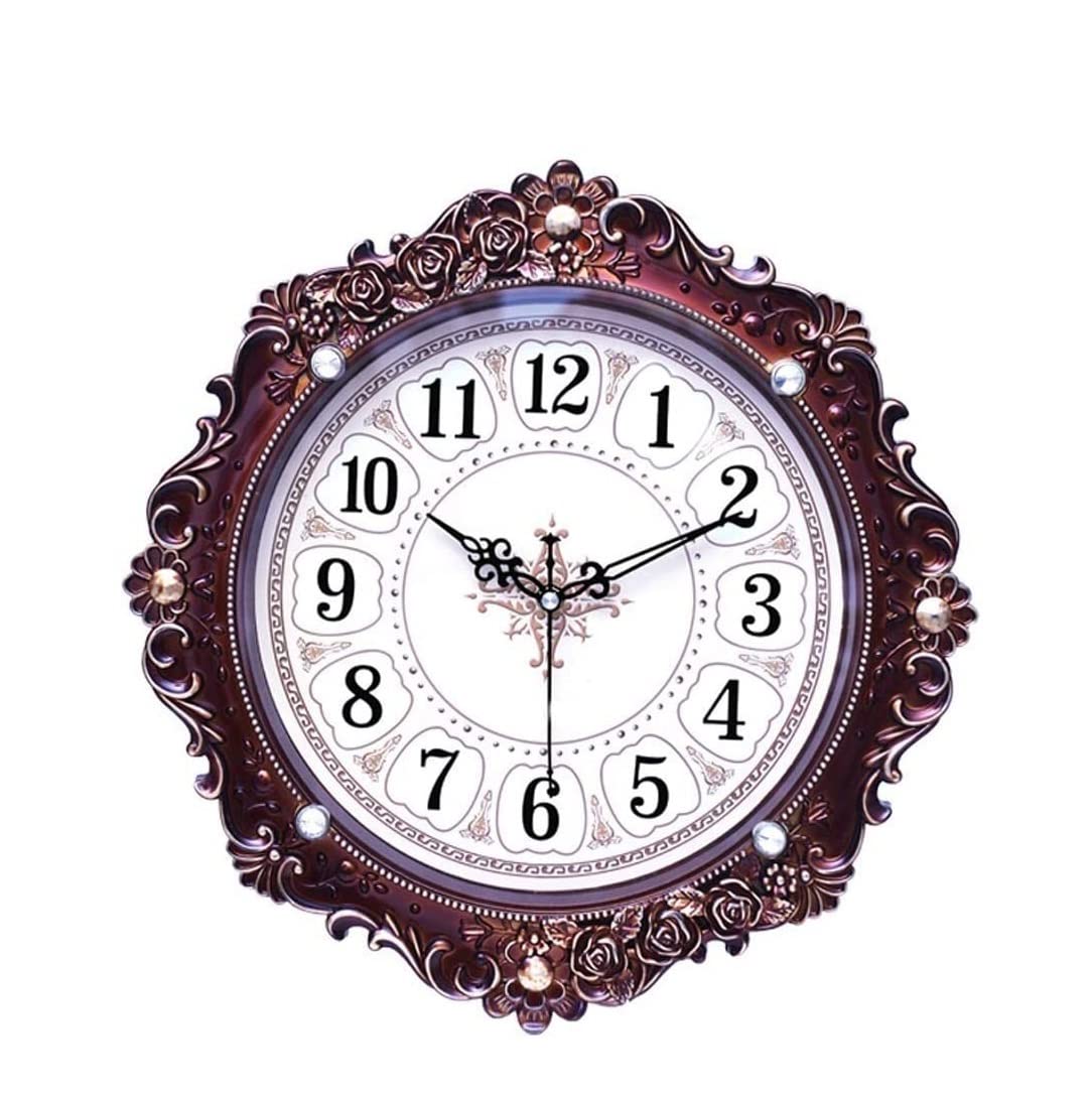 KRXSOBNV wall clock, Plastic Engraving Round Mute Wall Clock, Easy to Read Clocks for Living Room(B)