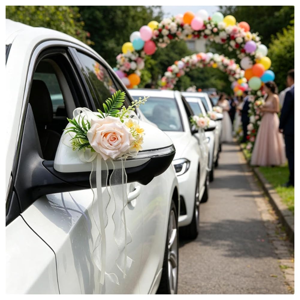 Hochzeit Autoschmuck Hochzeit-Autoschleifen Vintage Künstliche Blume Rückspiegel Türgriff Simulation Blume-Schleife Dekoration Hochzeitsauto Deko für Hochzeits Party Stuhl Zurück 7# 12 Stück