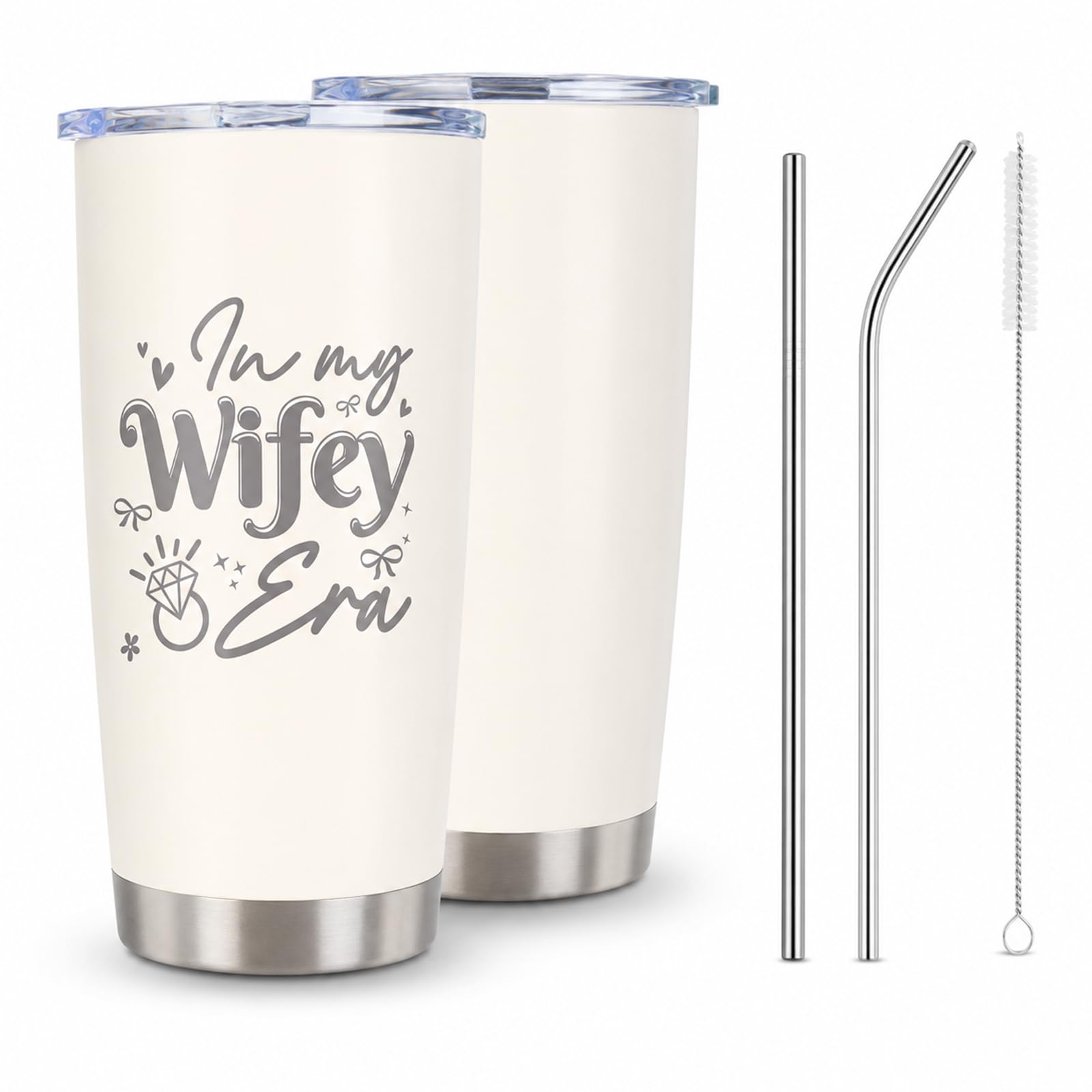 Velorin 1 pcs Stainless Steel Bride Cup, Bride to Be Gifts Tumbler with Lid, 2 Straws & Cleaning Brush, Wedding Gifts for Bridal Shower & Wedding Hen Party