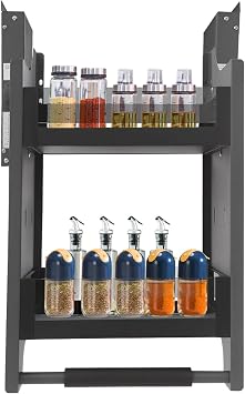 2 Tier Pull Down Shelf, Pull-down Cabinet Storage Organizer, Kitchen Wall Cabinet Storage Organizer for Restaurants, Hotels, Apartments, Dormitories, Cafes, 33.07 lbs Max. Load-Bearing Capacity