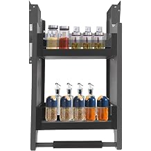 2 Tier Pull Down Shelf, Pull-down Cabinet Storage Organizer, Kitchen Wall Cabinet Storage Organizer for Restaurants, Hotels, Apartments, Dormitories, Cafes, 33.07 lbs Max. Load-Bearing Capacity