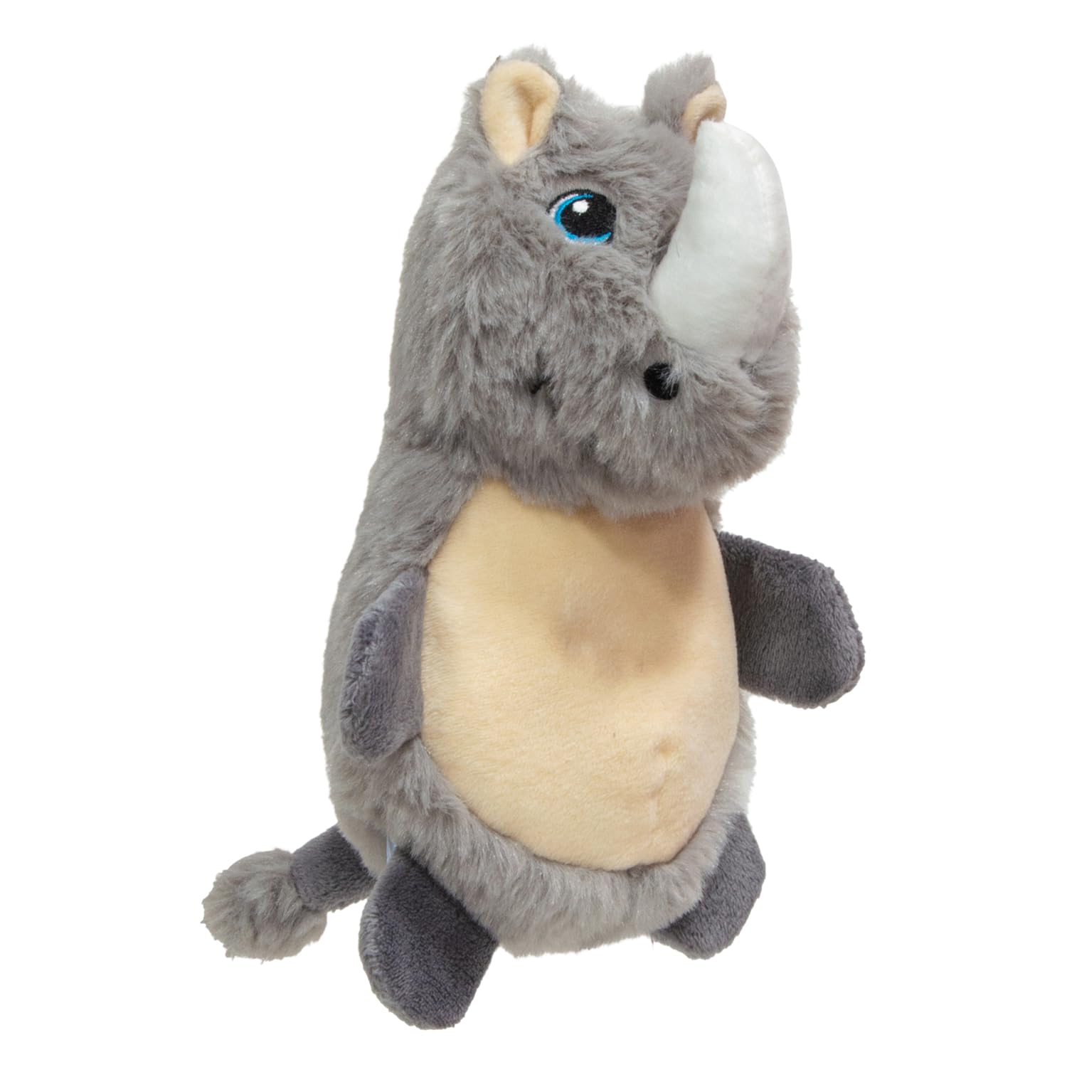 JACK AND VANILLA, Grey Rhino Plush Toy for Dogs and Cats, 18 cm, Soft and Durable with Built-in Whistler, Easy to Clean, Great for Play and Interaction