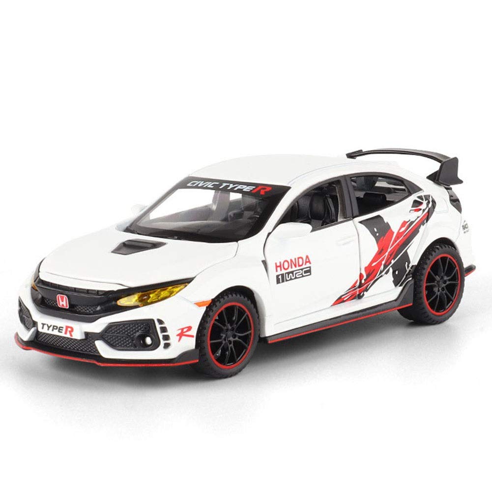 hyysh 1/32 Limited Edition for Civic Type R Racing Car Model Toy Alloy Die Cast Sound Light Pull Back Sports Vehicle Toys (Color : White)