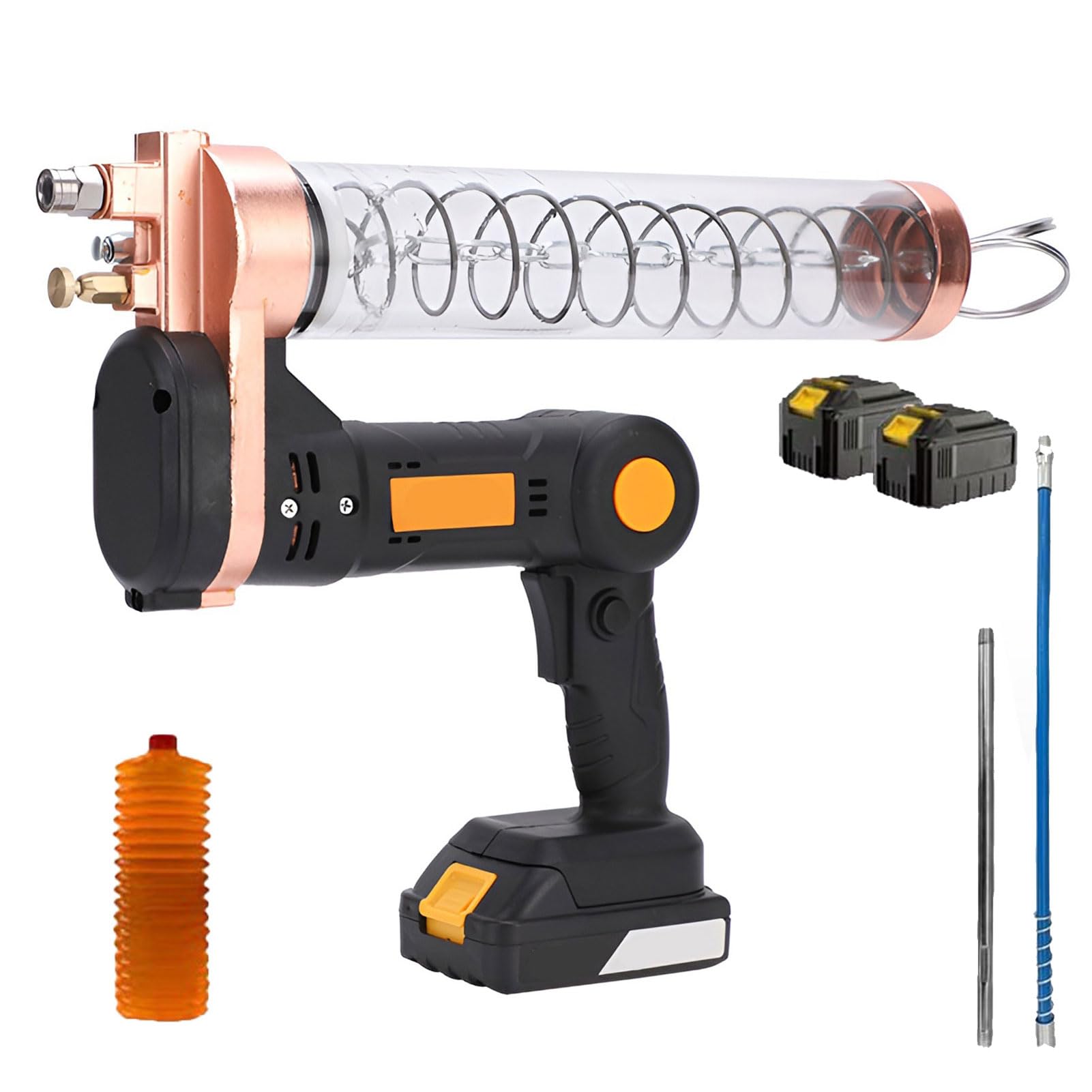 QUTBAG Pistola engrasadora eléctrica, Kit de Pistola engrasadora a batería con 2 baterías y Cargador, Herramienta de lubricación Manual de Capacidad de 600 CC con Manguera Flexible y acoplador Zipper