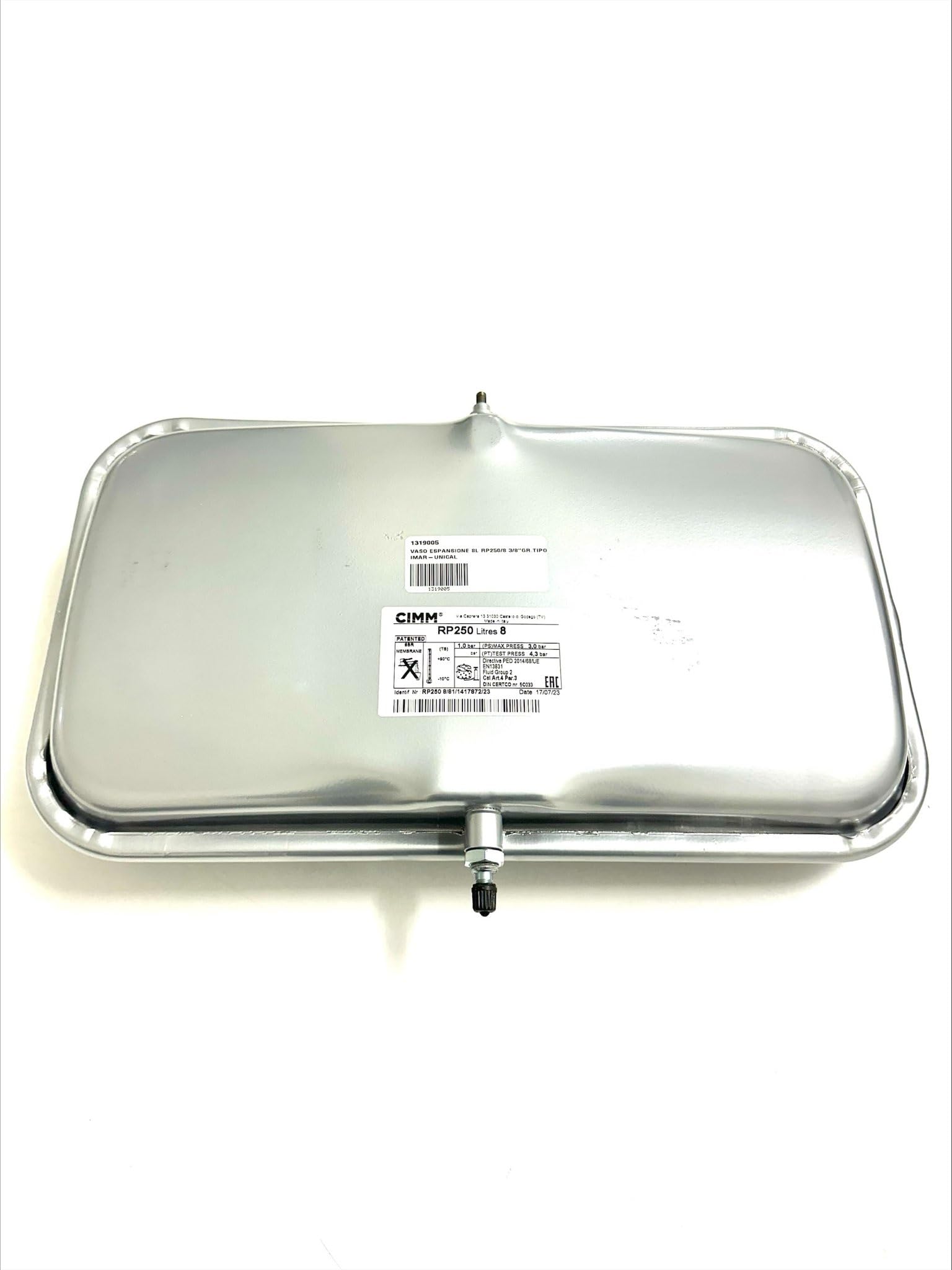 Vaso d'Espansione Rettangolare Piatto 8 Litri RP250/8 3/8" x 18 Attacco M6 per Caldaie Gruppo Imar e Unical