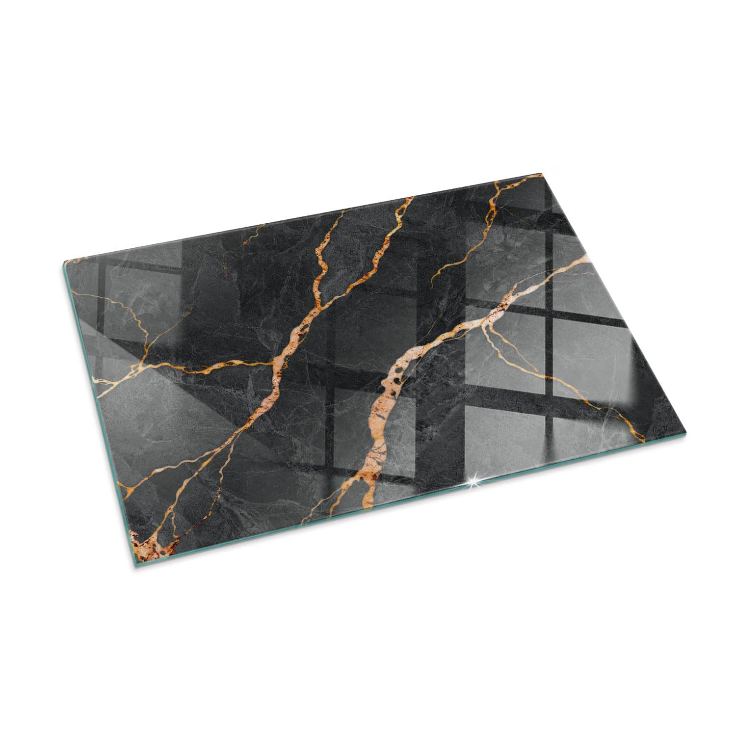 Tempered Glass Hearth Board with Decorative Graphic | Stove Floor Protection Plate | Heat Resistant Fireplace Panel | Modern Spark Guard Base - 100x70cm (39.4×27.6 inch) - Elegant marble with veins