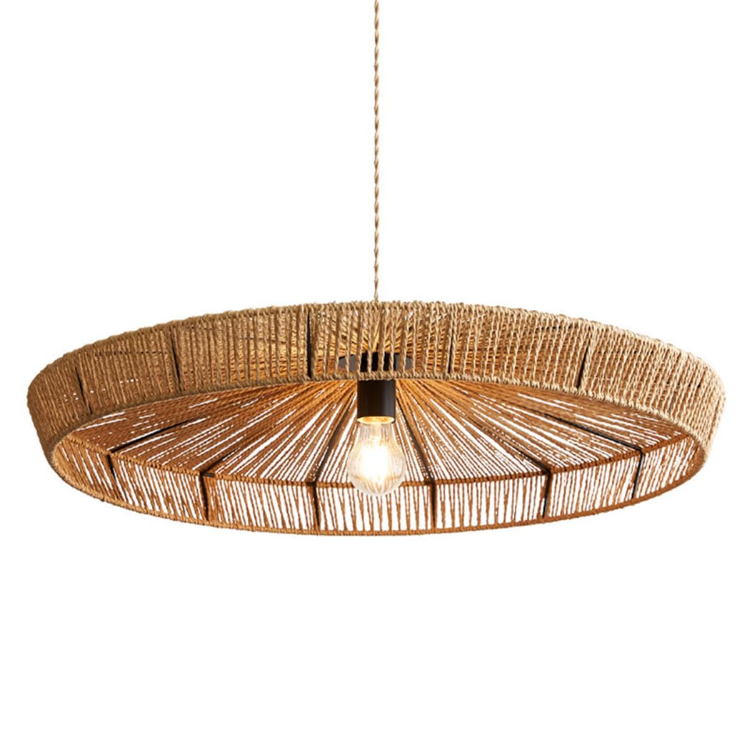 SHUANGZ Handwoven Hemp Rope Pendant Lamp, Rustic Foyer Light Fixtures 23.6in Boho Weave Basket Pendant Light, Large 1-Layer Hanging Light Fixtures for Living Room, Bedroom, Restaurant, Entryway