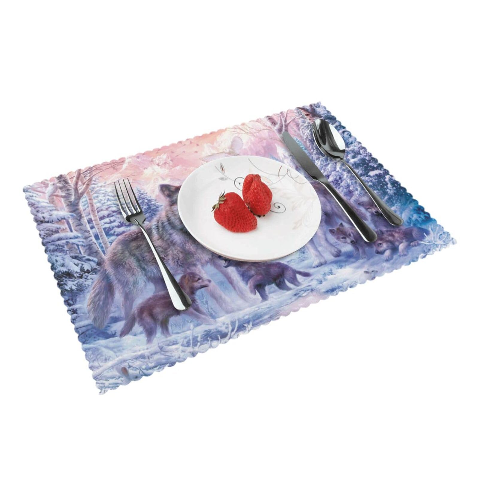Bnvsadc Wolves Family 4 Pcs Heat Resistant Placemat 45X30 Cm, Printed Non-Slip Place Mats For Kitchen Dining Table Indoor Outdoor