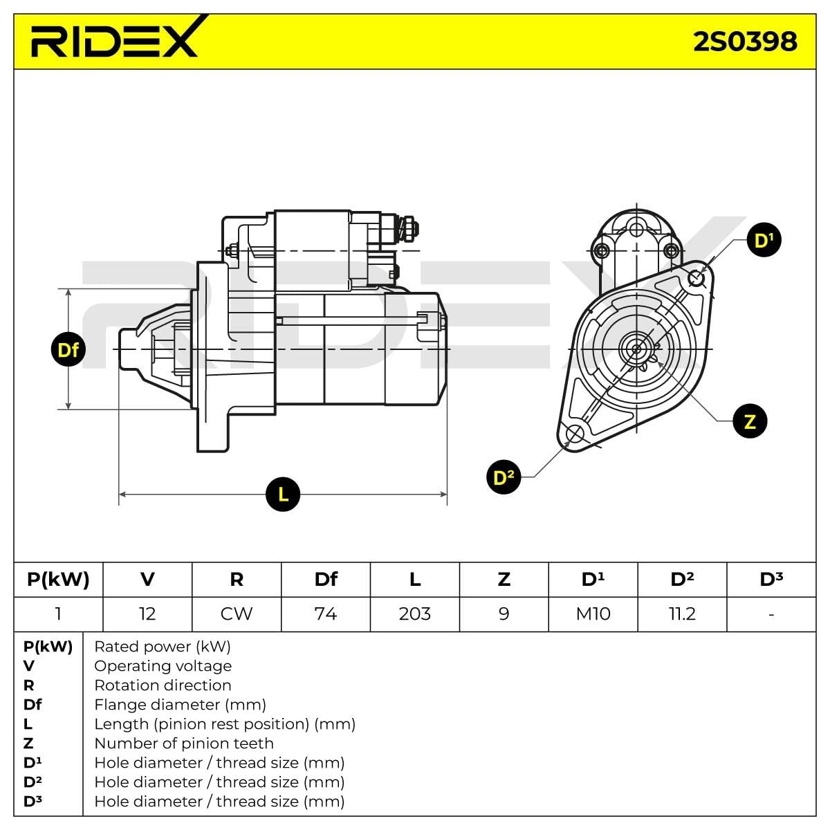 RIDEX 2S0398 Motorino avviamento Compatibilità con TOYOTA Yaris Hatchback P1
