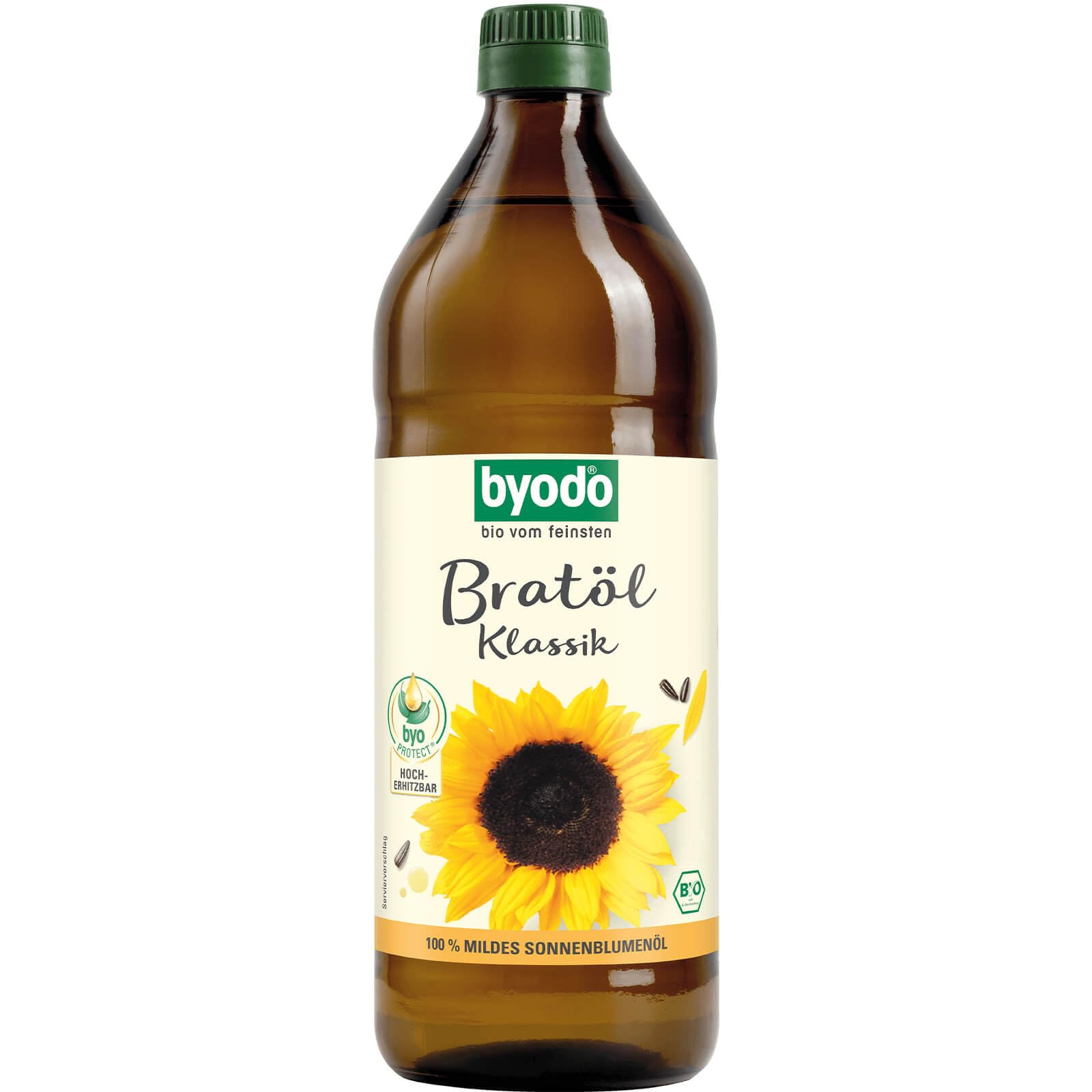 Byodo Bio Bratöl Klassik I 1 x 750ml Glasflasche I Hocherhitzbares Sonnenblumenöl zum Braten, Grillen & Frittieren I Veganes Speiseöl ohne Zuckerzusatz I Hoher Gehalt an ungesättigten Fettsäuren