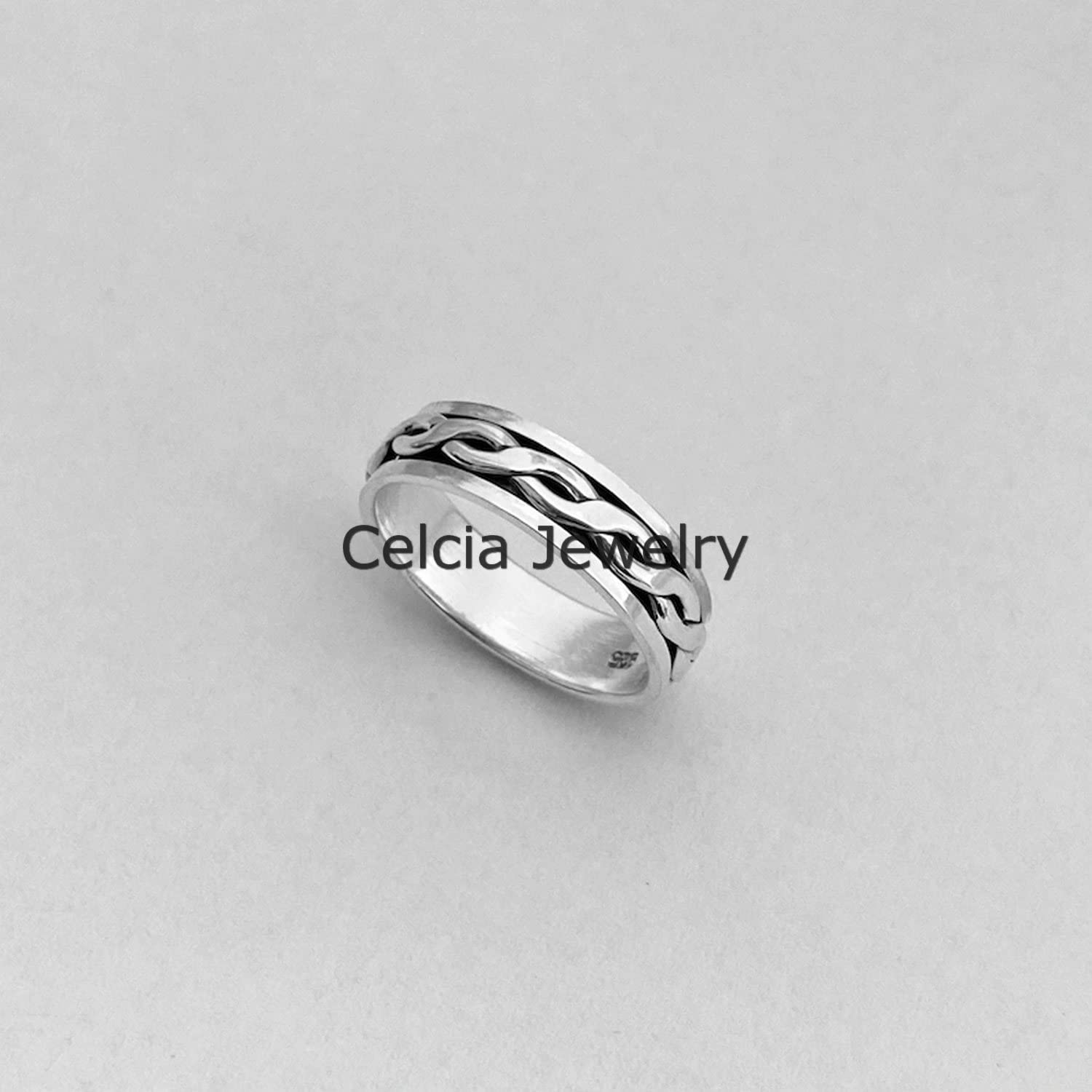 925 Sterling Silver Unisex intrecciato Spinner Ring, Ansia Anello, Anello d'argento, Boho Bohemian Ring, Anello minimalista, Regali per la festa della mamma, Anello Mens unico