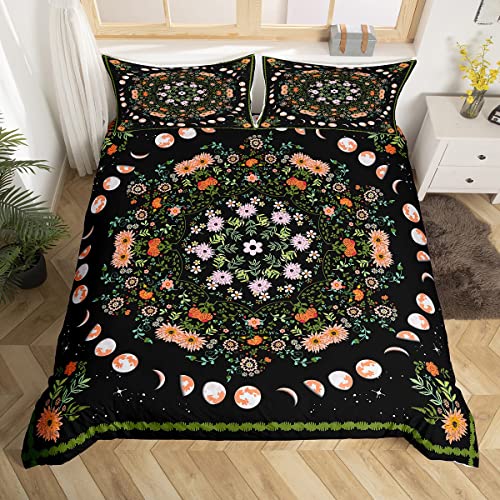 Manfei Floral Duvet Cover Set Queen Size, Moonlit Garden Bedding Set 3Pcs For Kids Girls Teens Room Decor, Botanical Flower Print Comforter Cover With 2 Pillowcases #TOP13