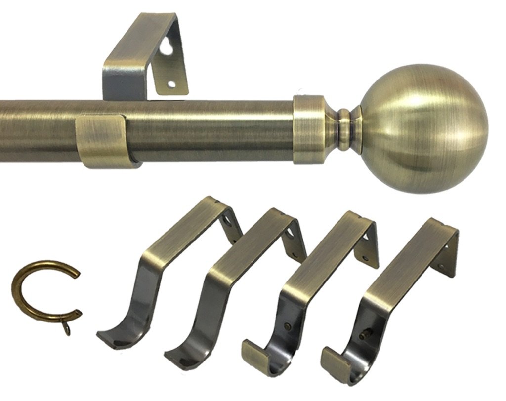 Your Home Online Ext Long 28mm Antique Brass Bi Fold Door Curtain Pole Metal Ball Finial 3m, 4.5m, 6m, 7.5m & 9m (4.5m Pole, Antique Brass)