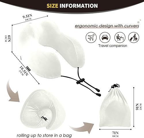 Miniatura 2 de Almohada de viaje de color marfil para cama de viaje de coche, almohada de espuma viscoelástica en forma de U para el cuello, color marfil