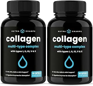 Multi Collagen Pills | Types I,II,III,V,X | Double Hydrolyzed Collagen Peptides Powder Capsules | Healthy Skin, Hair, Nails, Joints | Keto Protein Supplement for Women & Men | 180 Capsules (2 Pack)