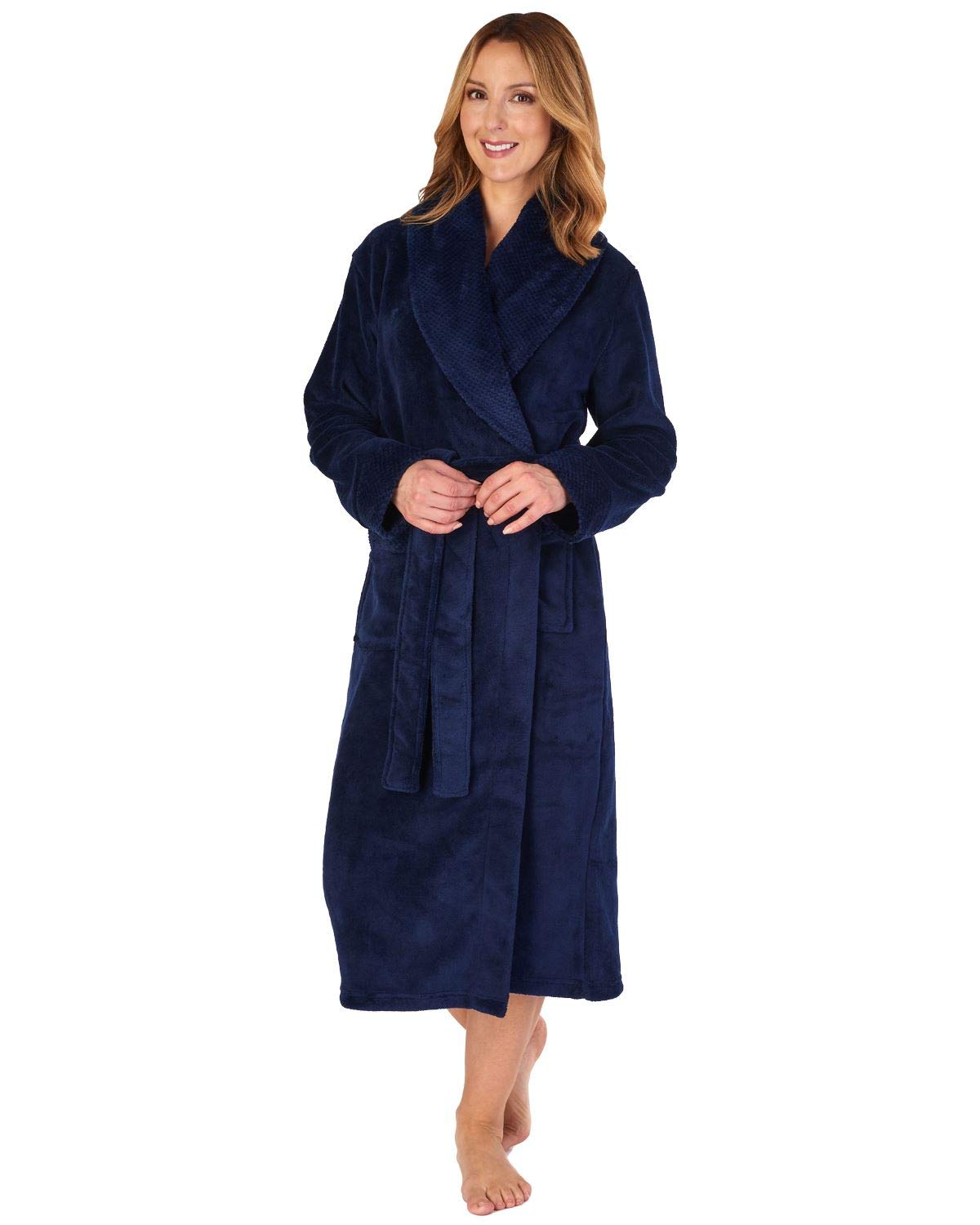 Slenderella Womens Shawl Collar Wrap Coral Fleece Dressing Gown Waffle Detail Robe XXL (Navy)