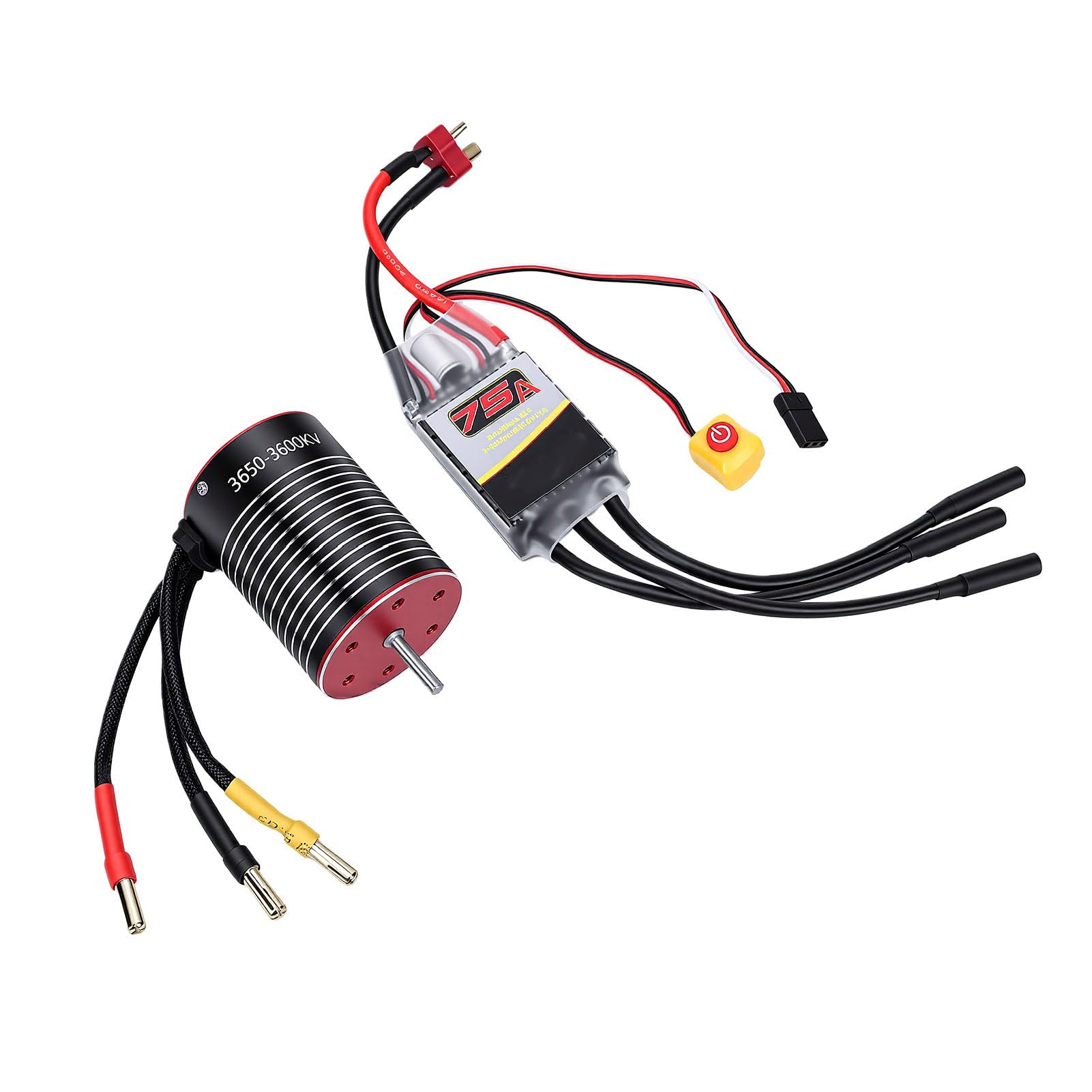 SIXRUN RC-Brushless-Motor-ESC-Combo, CNC-Aluminium-Kühlkörper-Brushless-Motor-ESC-Set, 3600KV 75A für 1/10 RC-Autos und Boote, 2 Bis 3S-Eingang, Überhitzungs- und Überlastschutz