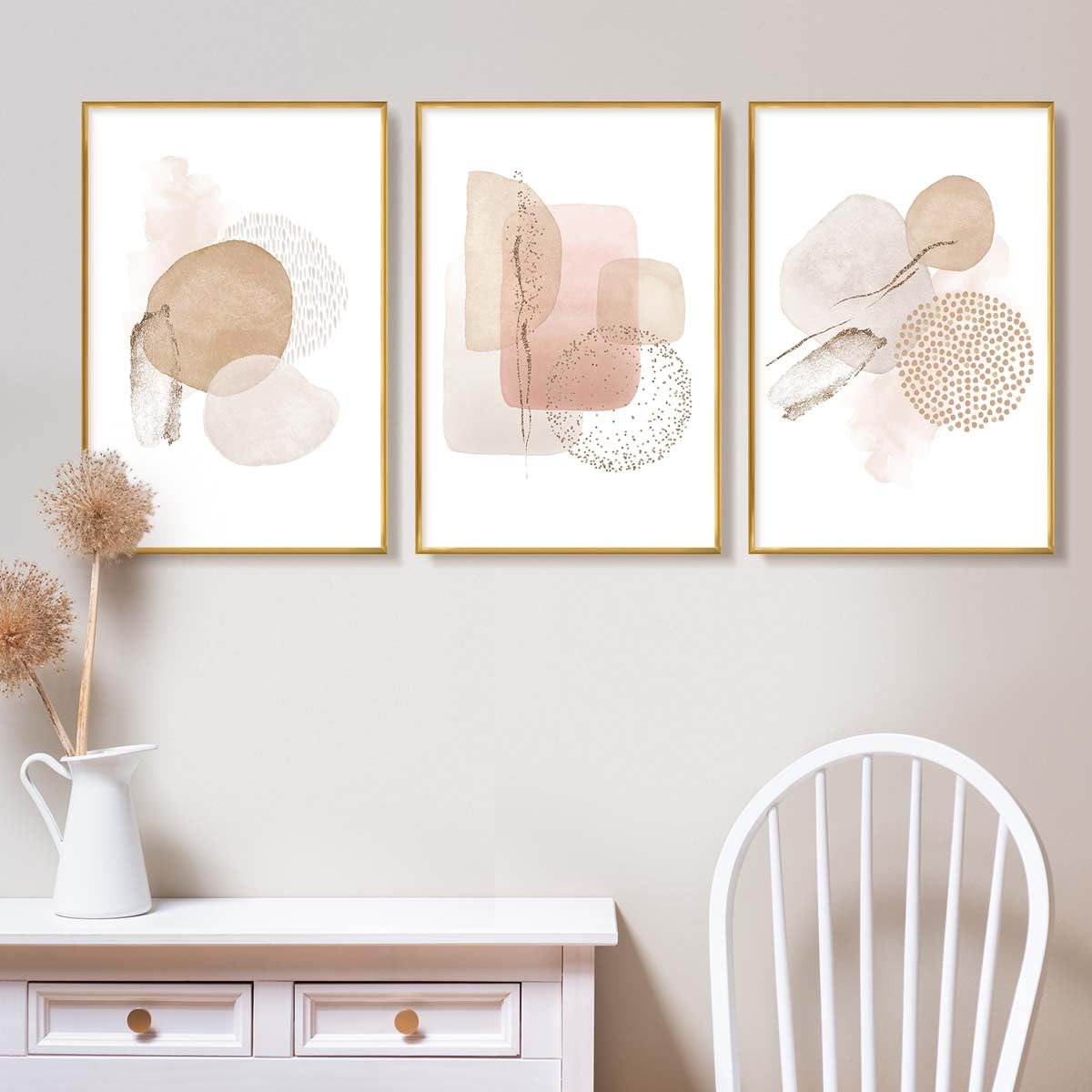 PHOTOLINI Cadre photo 40 x 60 cm dorés, lot de 3 cadres en plastique étroits, verre acrylique, à suspendre, avec accessoires - pour documents, diplômes, certificats et photos